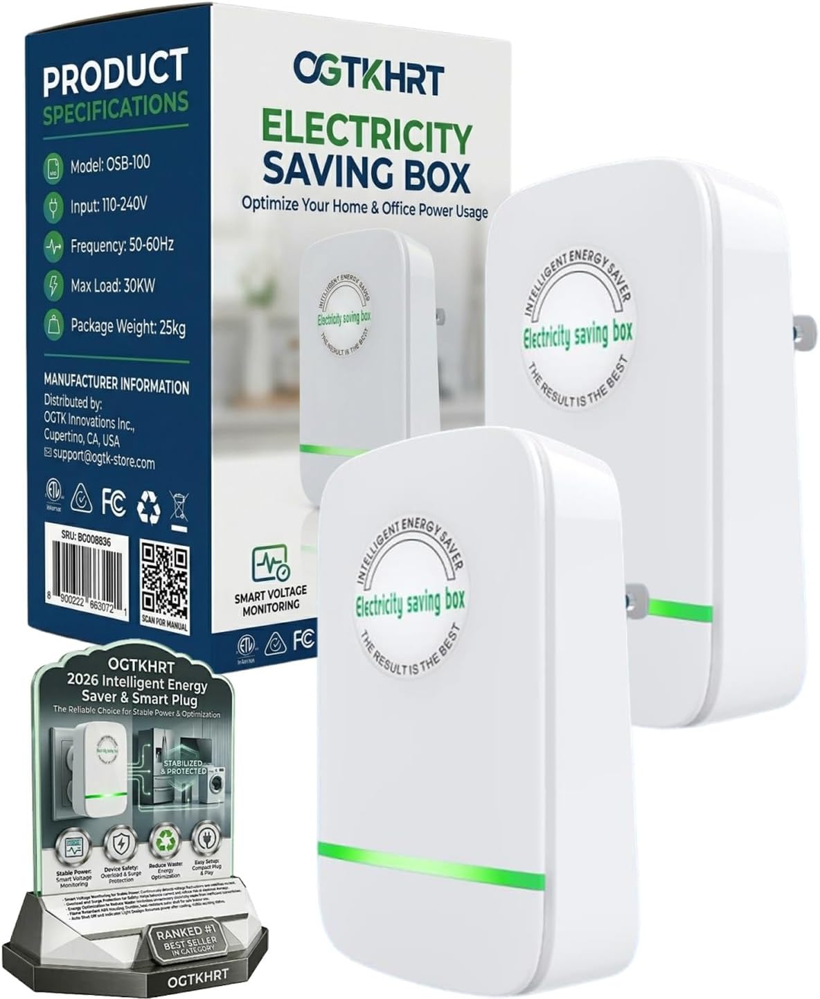 Electricity Saving Box Energy Saving Device Smart Save Plug Power Saver Voltage Optimization Surge Protection Thermoregulation Outlet Home Office Compact Plug and Play Energy Efficiency(2PCS)