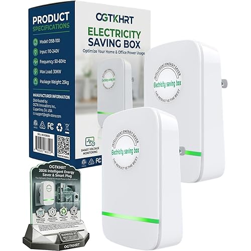 Electricity Saving Box Energy Saving Device Smart Save Plug Power Saver Voltage Optimization Surge Protection Thermoregulation Outlet Home Office Compact Plug and Play Energy Efficiency(2PCS)