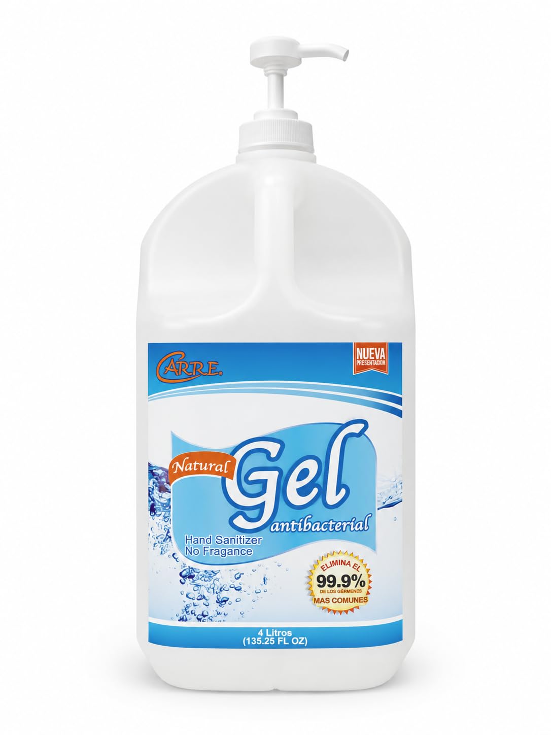 Gel antibacterial natural de 4 litro, 70% alcohol, sin fragancia, con dispensador, natural con humectante, secado rápido (4 litros)