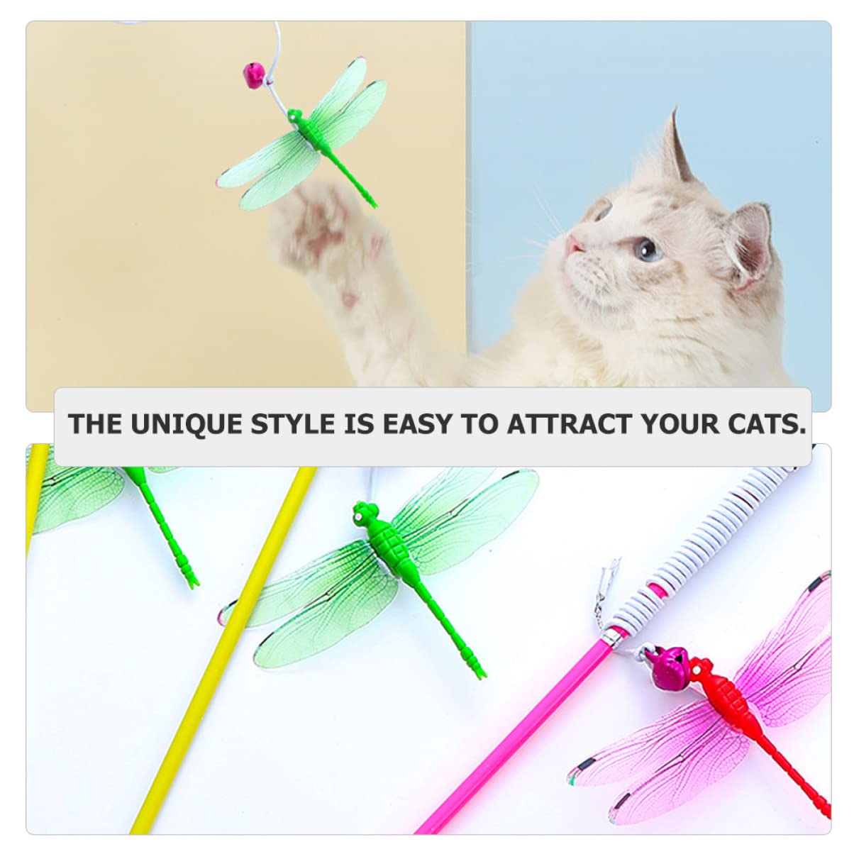 POPETPOP Lot De 5 Jouets pour Chat Canne À Pêche Décorative Jouet Interactif pour Chat Jouet Portable pour Chats Dintérieur 4 Pièces X 5