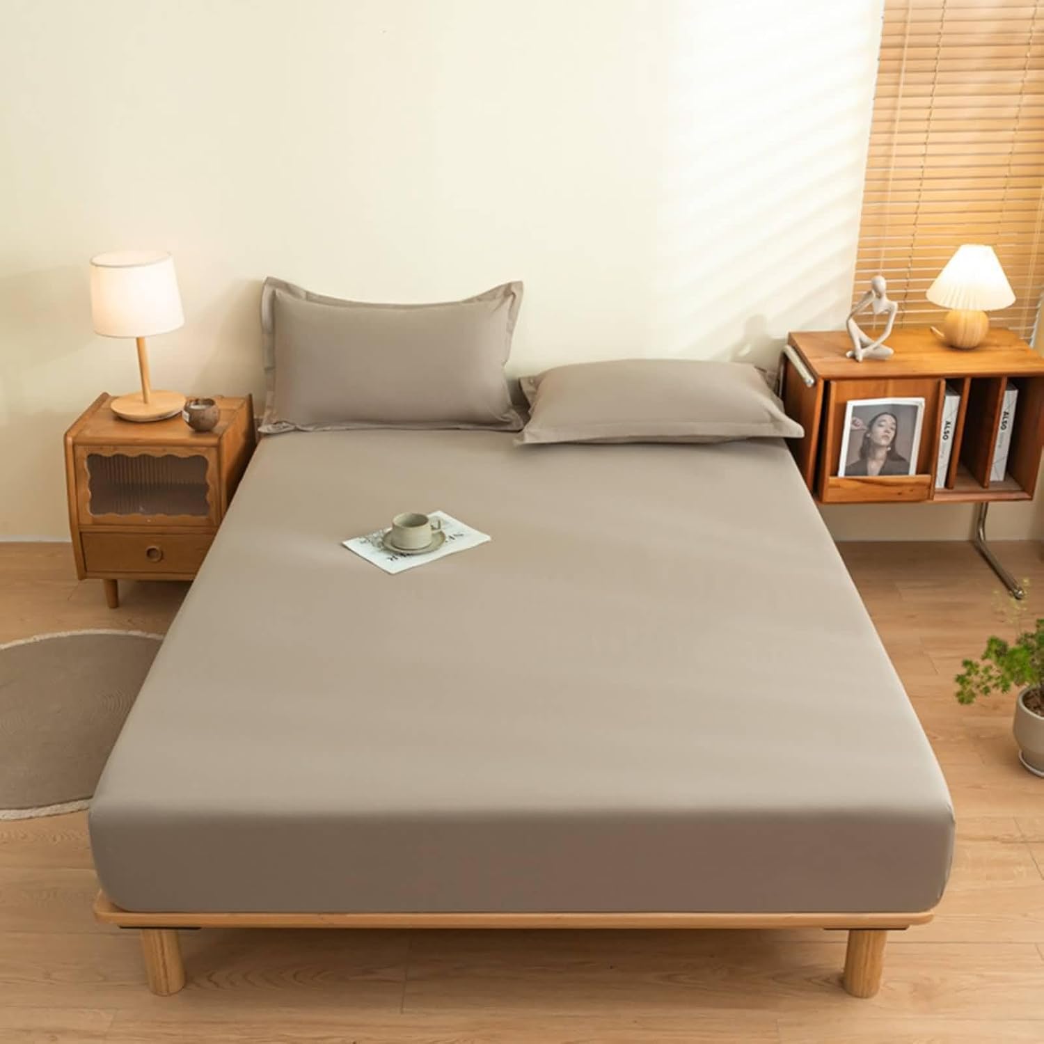 Beydodo Bed Fitted Sheet with Deep Pocket, Bedding Fitted Sheet 120x200cm Solid Dark Grey, Cotton Fitted Bed Sheets for Dorm