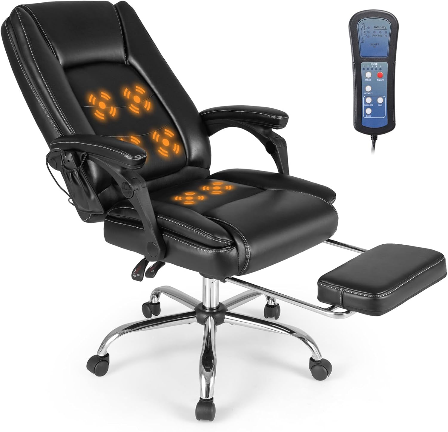 Giantex Massage Adjustable Executive Chair - 400 LBS Big and Tall Office Chair with Linkage Armrests, High Back Leather Swivel Computer Task Chair, Large Ergonomic Reclining Home Office Chair (Black)