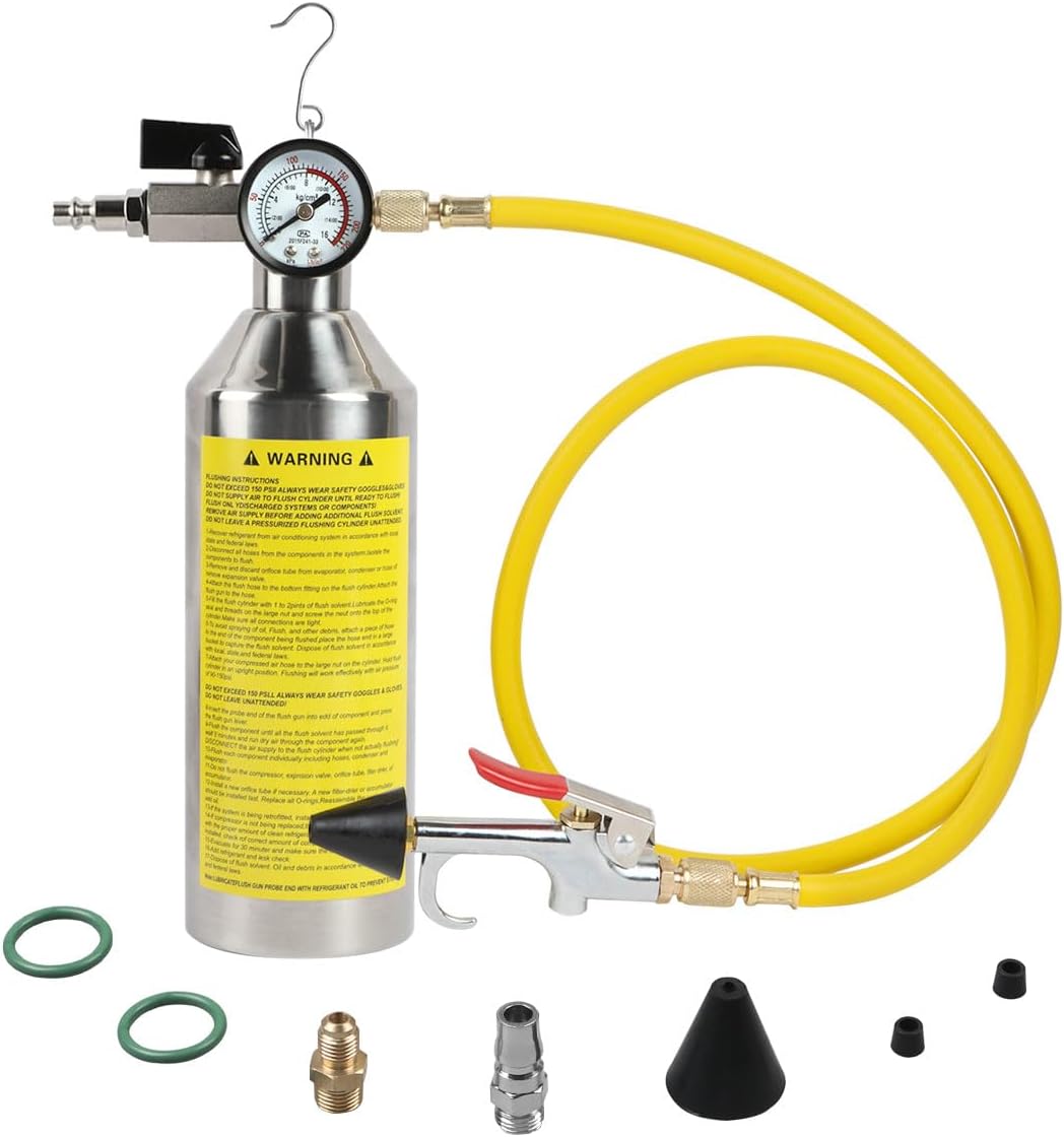 AC Flush Kit Pressure Regulating&Relief Valve AC Cleaner Real-time Monitoring Pressure Gauge AC Cleaning Kit with Spray Head & Hook & 3.5FT Hose&Fitting for Air Conditioner Pipe, Condenser, Evaporator