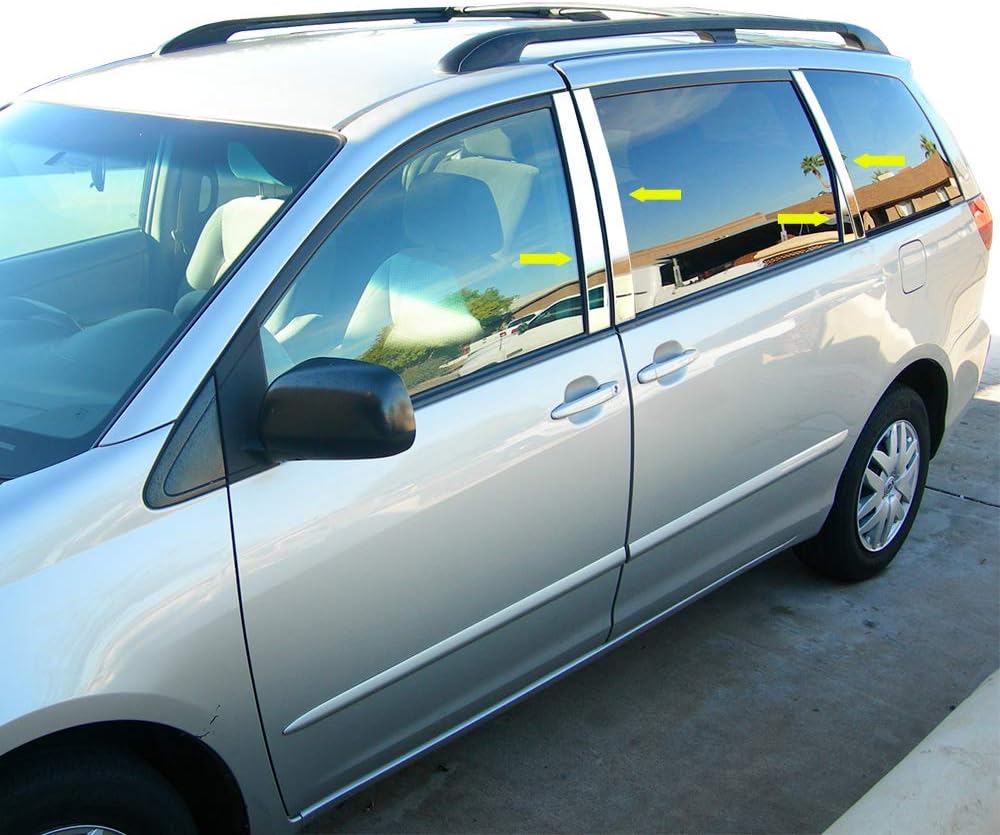 MaxMate Made in USA! Compatible with 2003-2010 Toyota Sienna 8PC Stainless Steel Chrome Pillar Post Trim