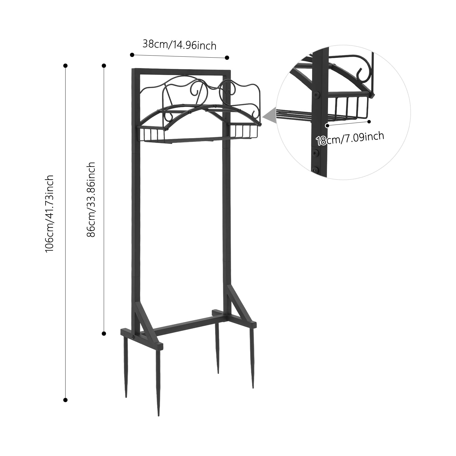 Supporto per tubo da giardino autoportante, in metallo, 106 cm