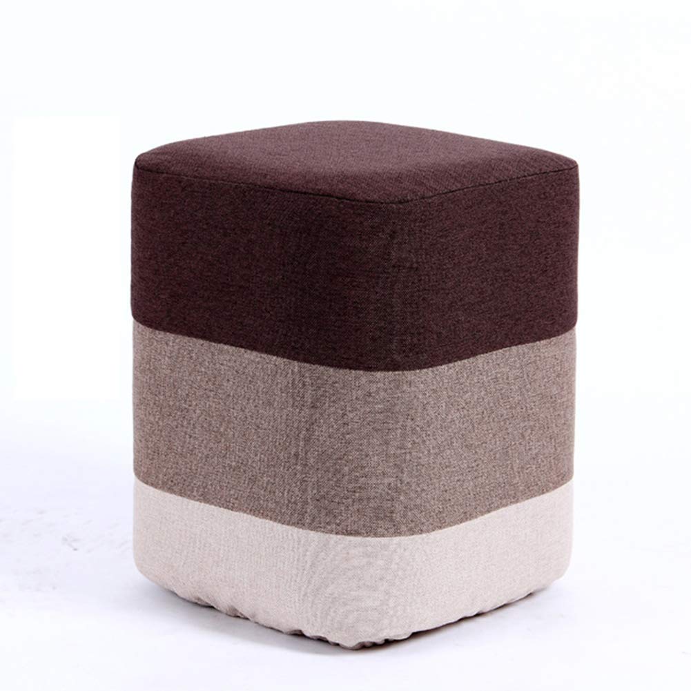 Repose-pieds ottoman en bois et lin de 30x30x35 cm pour salon et chambre