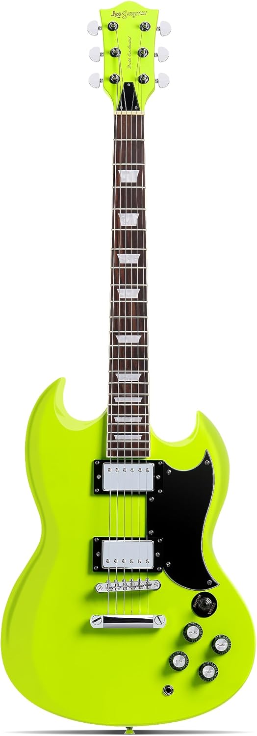Leo Jaymz 39 Inch Solid Body Electric Guitar - Poplar Wood Body，Maple Neck and Laurel Wood Fretboard (Fluorescent Green)