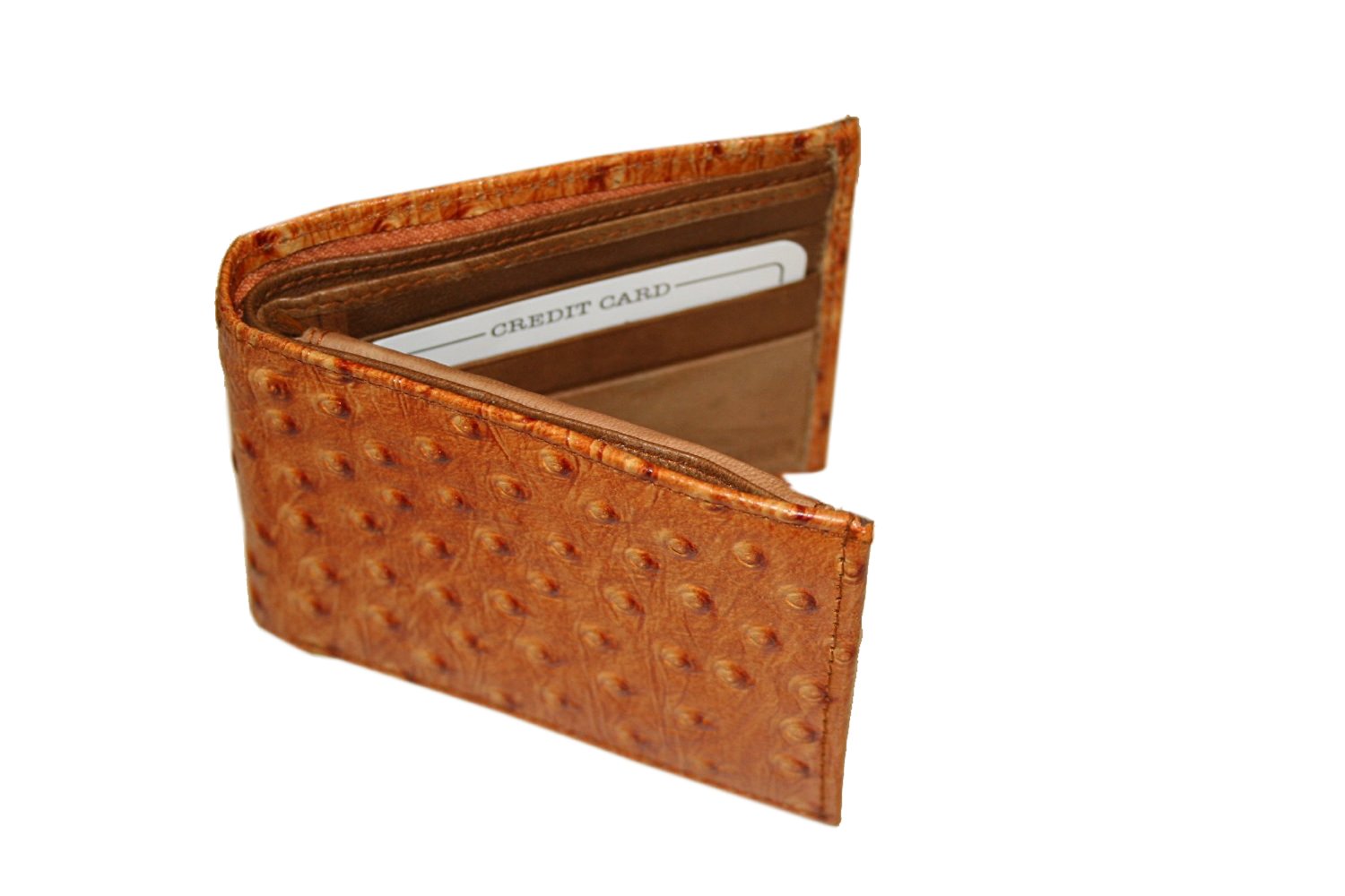 Genuine Cowhide Leather Ostrich Skin Designed TAN Color Bi-fold Men's Wallet