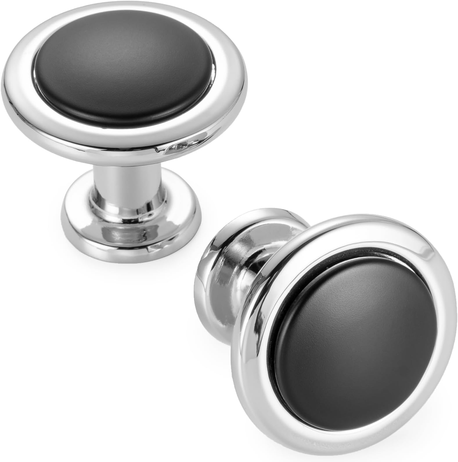 KOOFIZO 30 Pack Black and Chrome Kitchen Cabinet Knobs Matte Black and Chrome Drawer Knobs Round Single Hole Cabinet Pulls for Cabinets Drawers Dresser Cupboard Bedroom Bathroom
