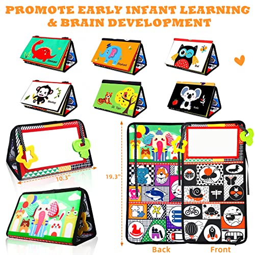 Tummy Time Mirror Toys, Baby Mirror Toys With Black And White High Contrast Baby Toys 0-6 Months Include Squeaker Play Mate & Cloth Books & Teethers Tummy Time Toy Set For Newborn Infants 0-12 Months #TOP2