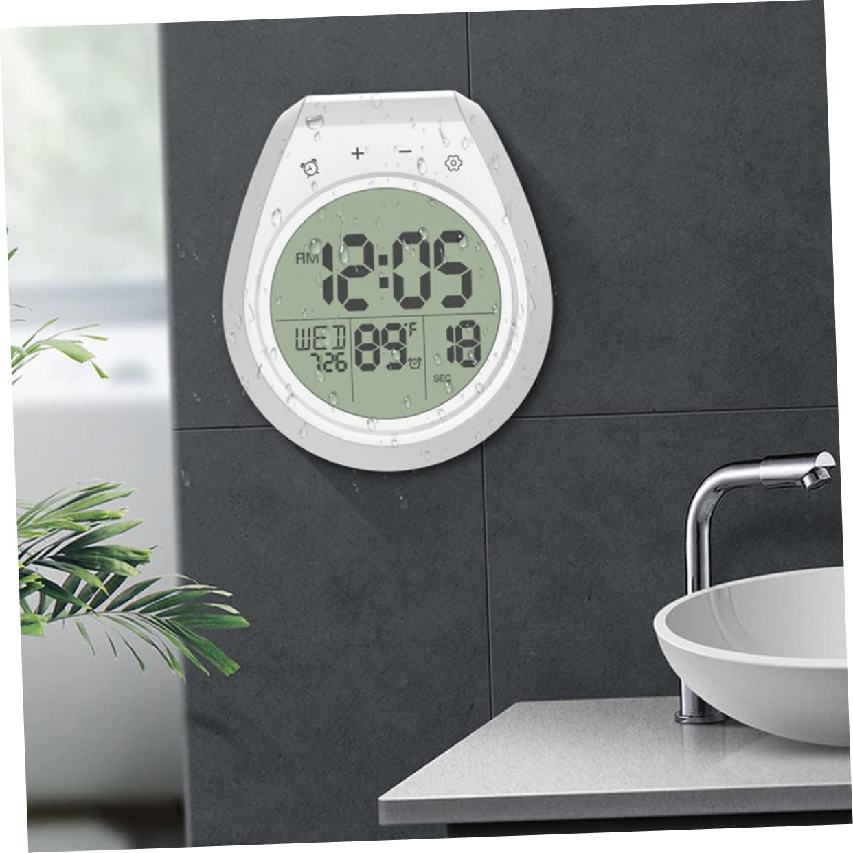Digital Wall Clock Suction Cup Waterproof Bathroom Clock Temperature Gauge Perfect for Kitchen or Bathroom
