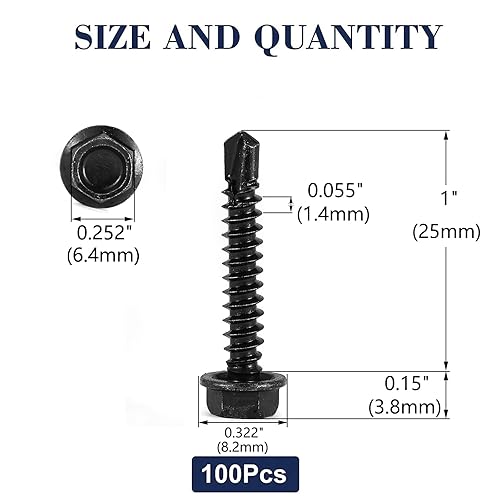 Miniatura 2 de #8 x 1 Tornillos de chapa metálica 100 piezas de acero inoxidable 410 tornillos Tek de cabeza hexagonal de acero inoxidable Tornillos autorroscantes
