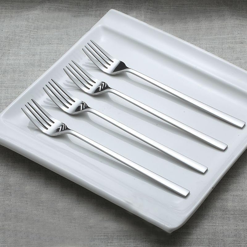 Juego de tenedores de 4/6 piezas, tenedor de mesa de acero inoxidable 304 de 8.5 pulgadas, mango largo coreano, para cena, carne, comida, carne, juego de tenedores de carne, cubiertos de