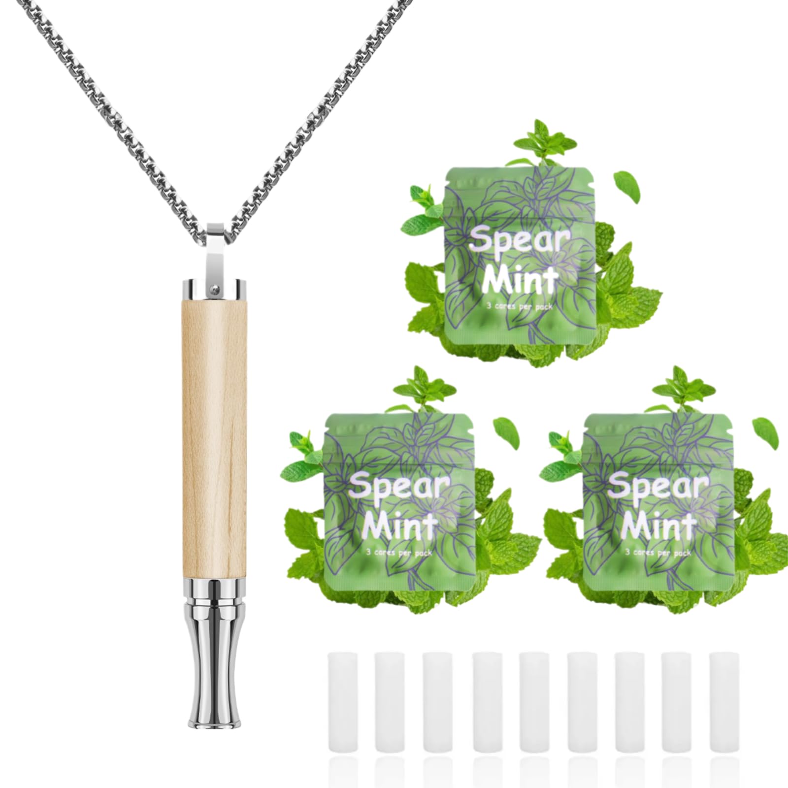 Collana con respirazione per sostituire le cattive abitudini, con 3 confezioni di capsule di menta ricaricabili, collana di supporto per alleviare lo stress, fidget sensoriale, per adulti