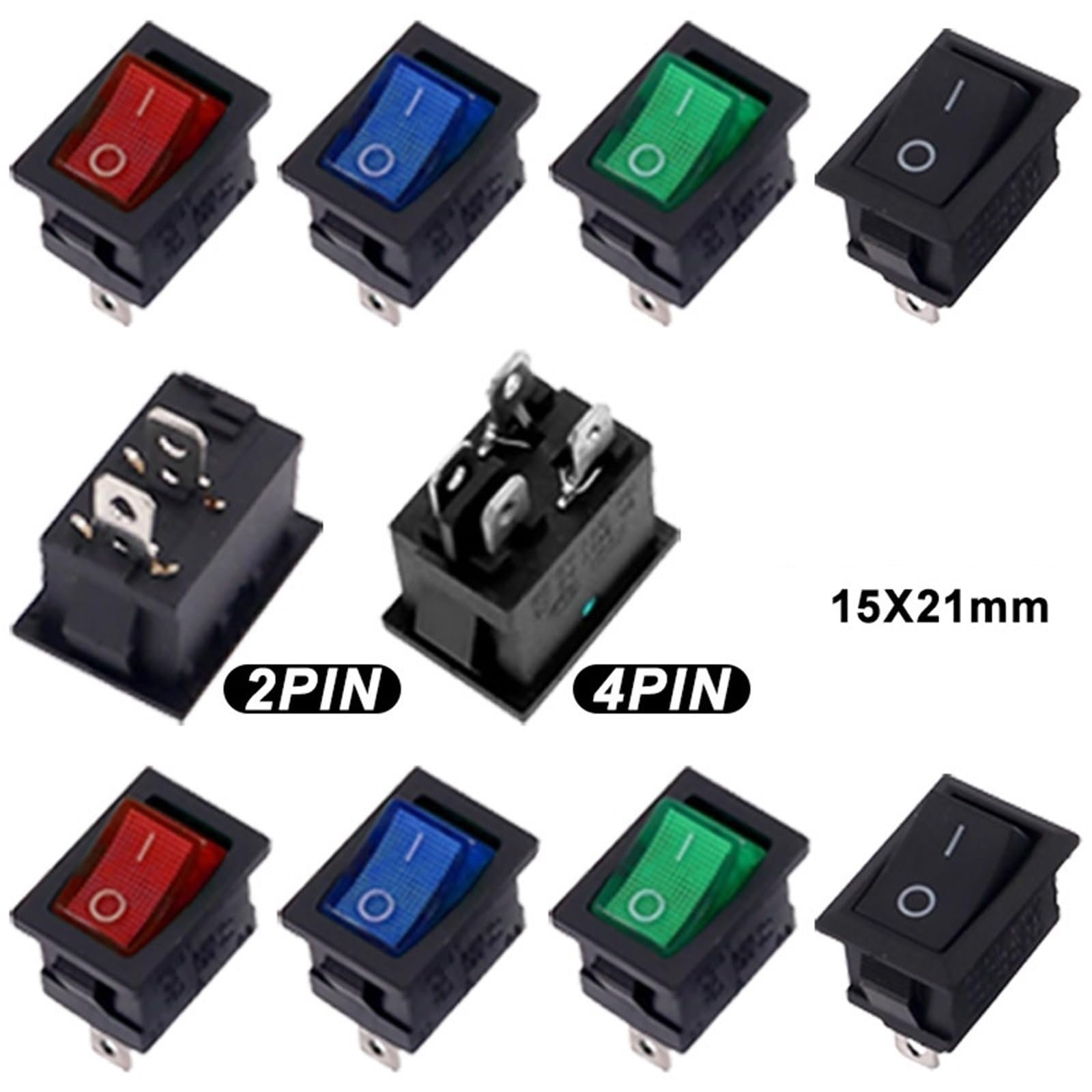 Wyłącznik Zapłonu 5/20 szt. Pasuje do przełącznika zasilania w kształcie statku WŁ. WYŁ. 10A 125V 6A 250V 2-pinowe/3-pinowe/4-pinowe przełączniki kołyskowe 15 * 21mm(4Pin Blue,20PCS)