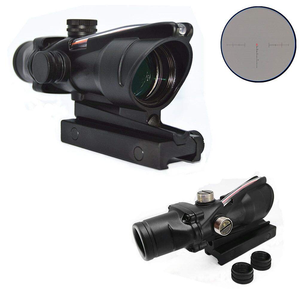 HWZ Tactical Hunting 4X32 ACOG Red or Green Fiber Chevron Reticle Optics Red or Green Illuminated Rifle Scope for Shooting