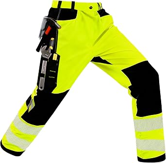 Mens High Visibility Work Pants Reflective Safety Pants Waterproof Stretchy Ripstop Cargo Pants Outdoor