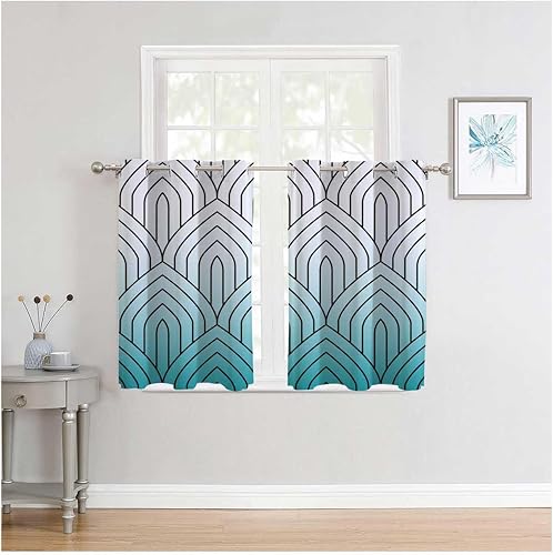Cortinas Blackout para Habitacion - Cortinas opacas para habitación, color blanco, cian, degradado, líneas geométricas abstractas, cortinas de