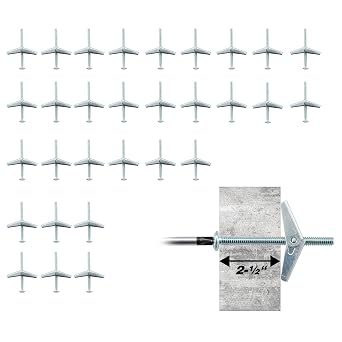 1/8 x 2 Inch Toggle Bolts for Drywall, Butterfly Anchors, 30 Pack