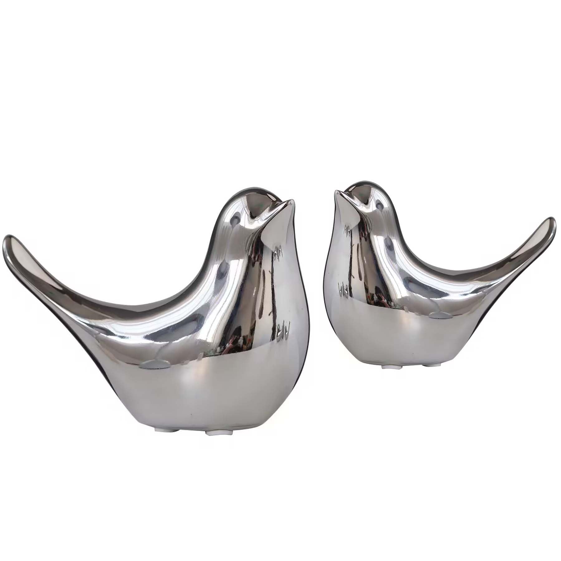 Moaobooh 2 piezas de estatua de pájaro, esculturas modernas de animales, esculturas de cerámica para el hogar, decoración para adornos, sala de estar, dormitorio, oficina, escritorio, armarios (plata)