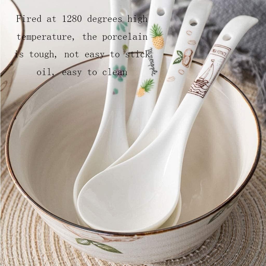 Household Large Ceramic Soup Spoon Japanese Style Spoon with Long Handle Spoons for Home (Color : 2 Pack) (4 Pack)