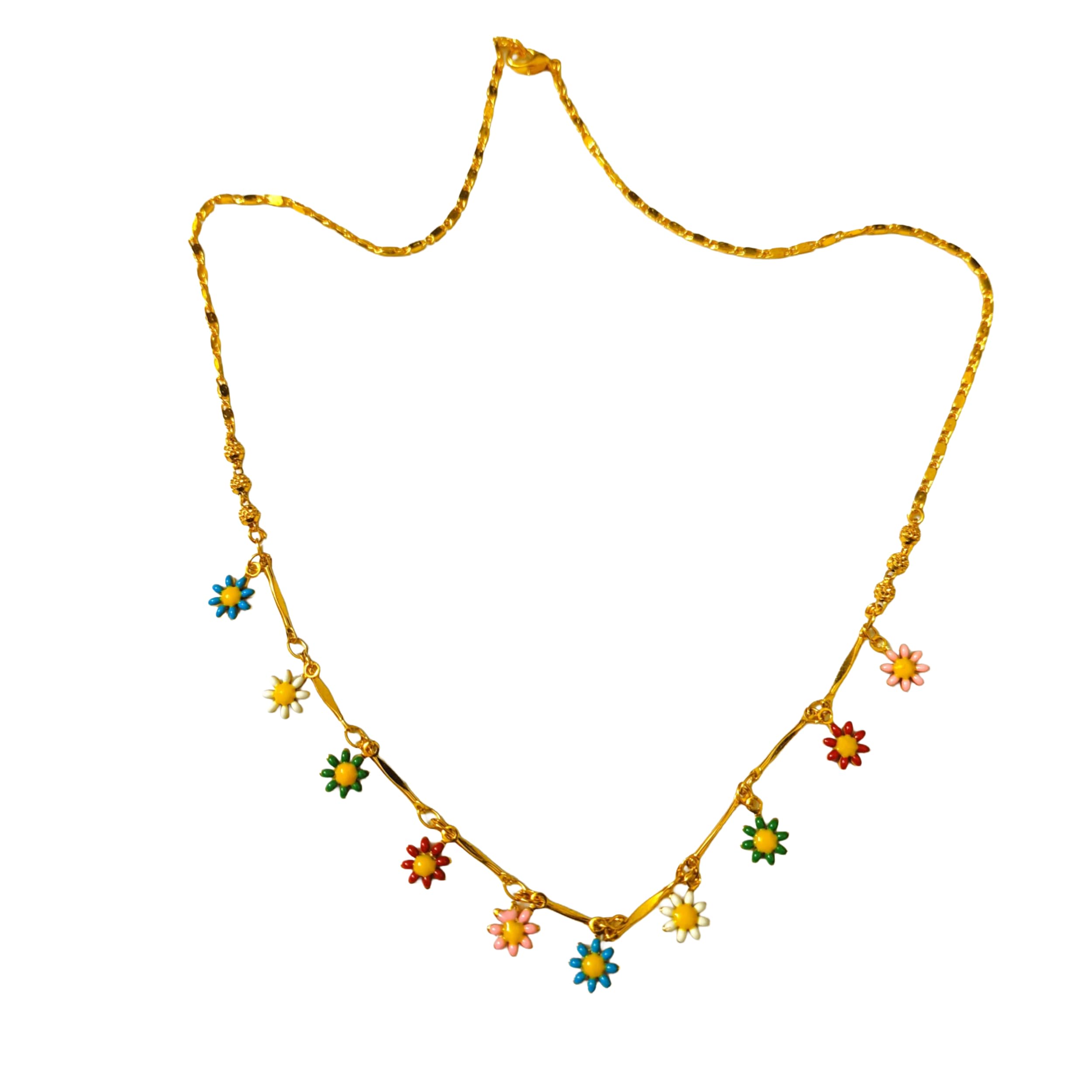 Micro Gold Plated Enamel Charms Floral Necklace | Colorful Daisy Flower Charm Chain for Women & Girls-image-13