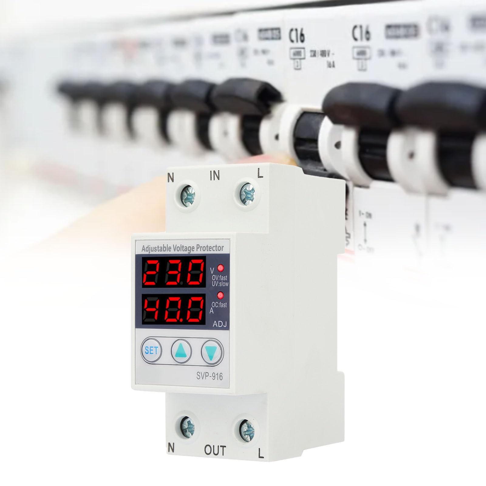 Protecteur de Courant Monophasé Intelligent Rail DIN 230VAC 63A 50/60Hz, protecteur protecteur de courant réglable, Protecteur de Courant de Surtension, Protecteur de Courant de Sous-tension