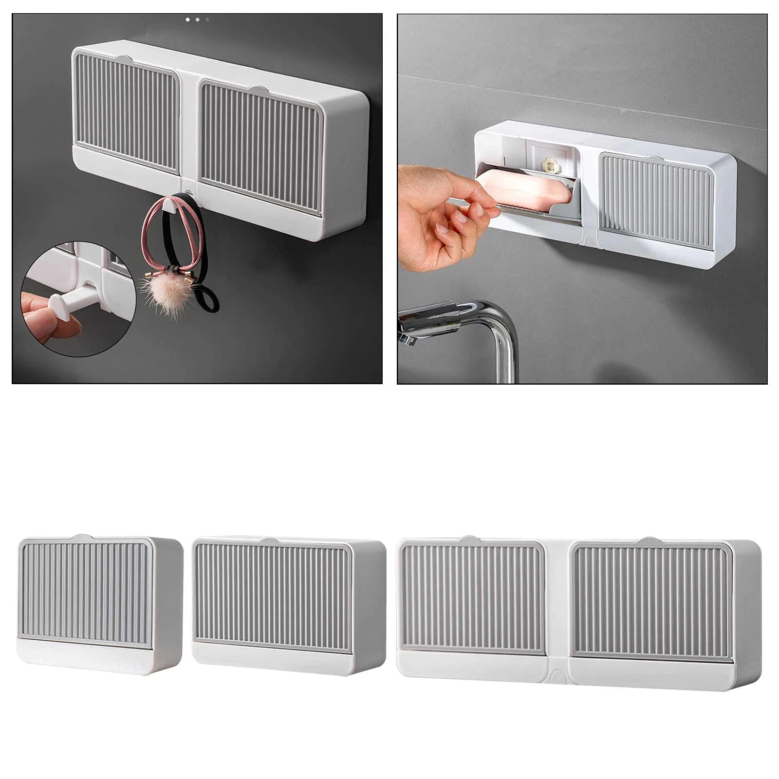 Vroxy Plastic Soap Dish/Soap Stand Case/Soap Holder Dish for Bathroom | Double Sealed Drain Soap Dish Tray Holder with Lid (Multi Color) (Double Grid) 3