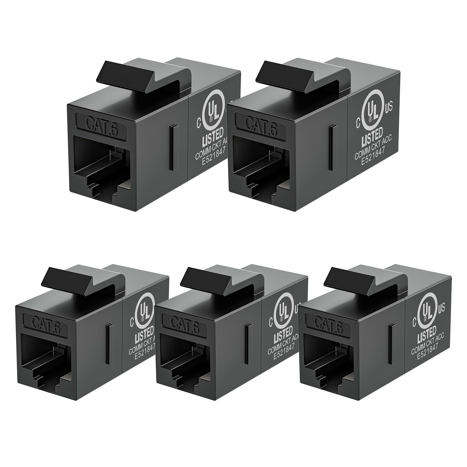 VCE 5-PACK CAT6 RJ45 Keystone Jack Inline Coupler-Black