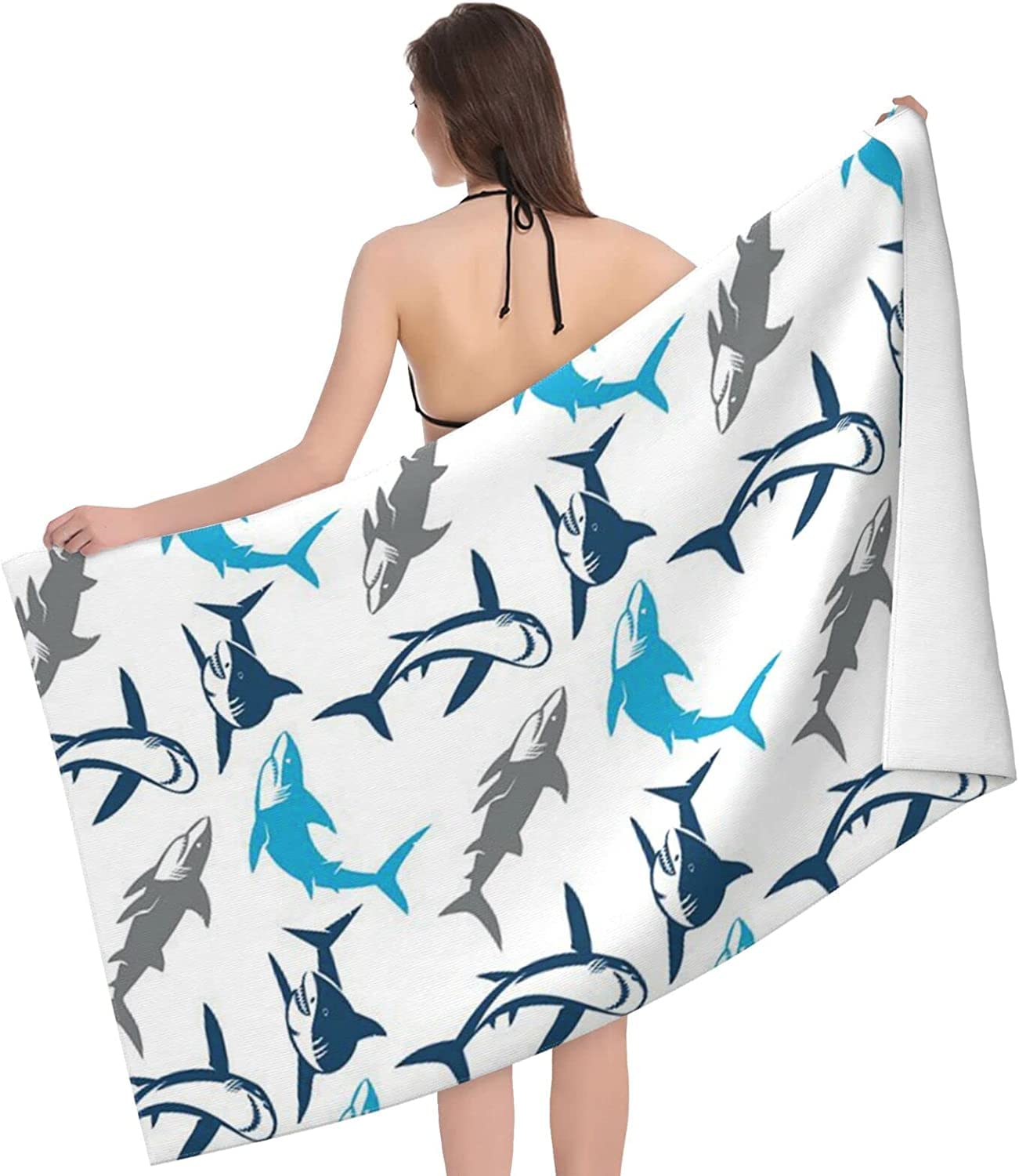 LSRCPD Sharks Beach Towel Highly Absorbent Microfiber Beach Blanket Soft Bath Towels 80X130 CM