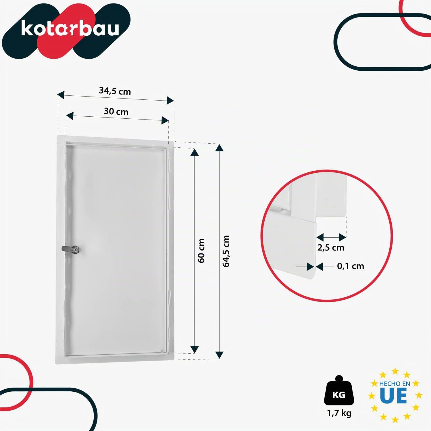 KOTARBAU® Puerta de inspección de 30 x 60 cm construcción en seco puerta de revisión con cerradura de llave caja de fusibles empotrada trampilla de revisión de acero galvanizado cartón yeso trampilla