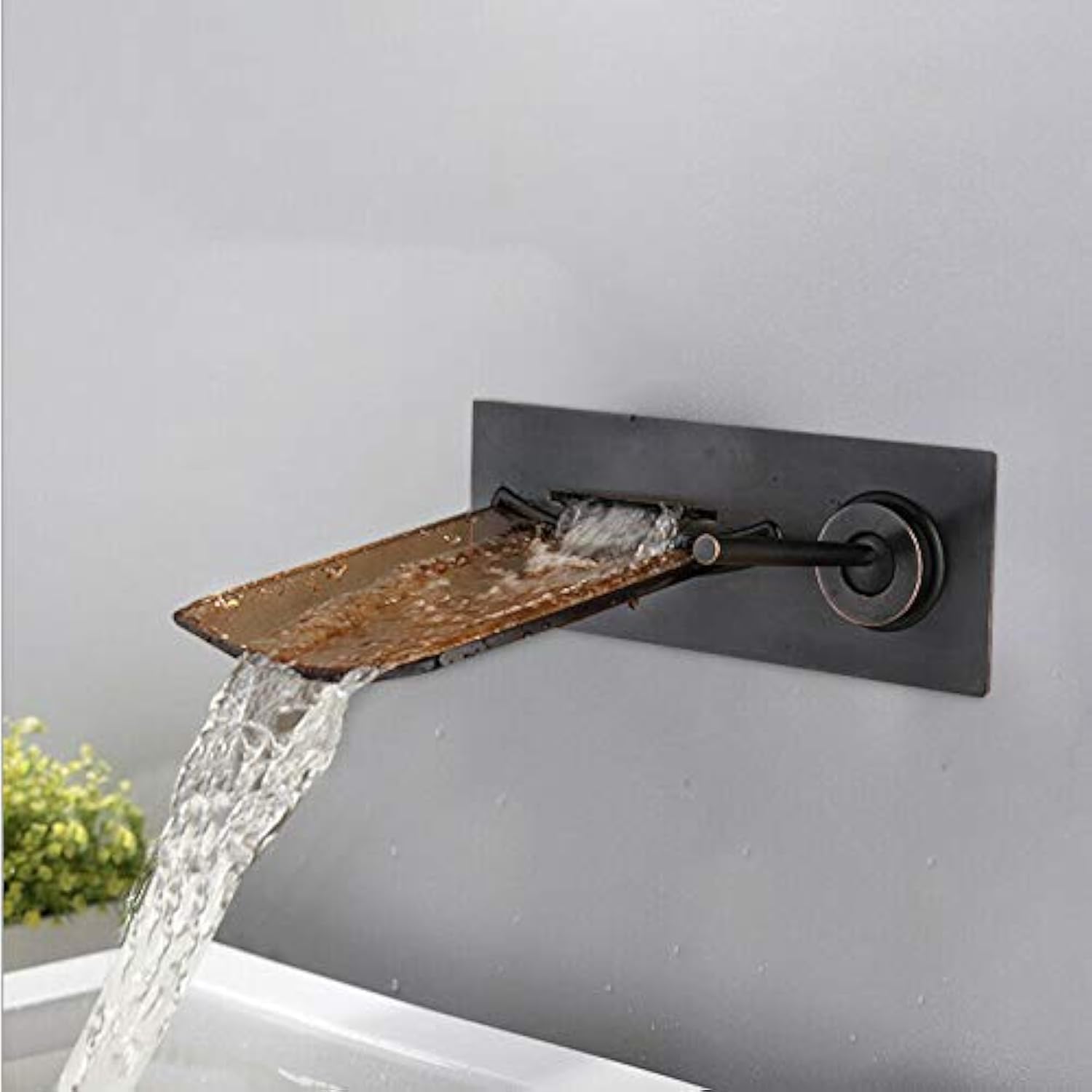 Yanksmart Waterfall Glass Oil Rubbed Bronze Wall Mounted Mixer Tap Faucet yfdssad-14
