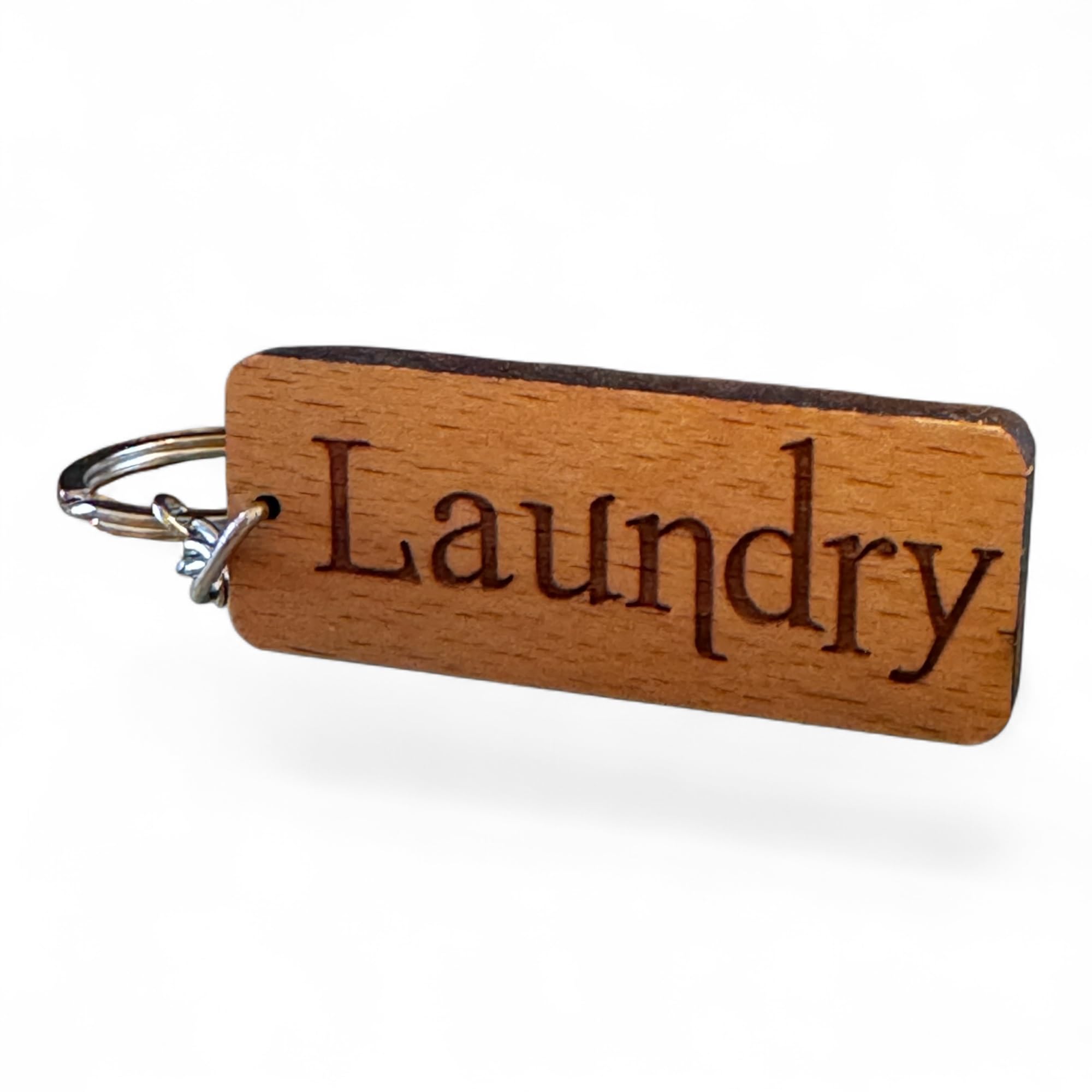 S M Gift Shop Brown Laundry Engraved Wooden Keyring Keychain Key Ring Tag