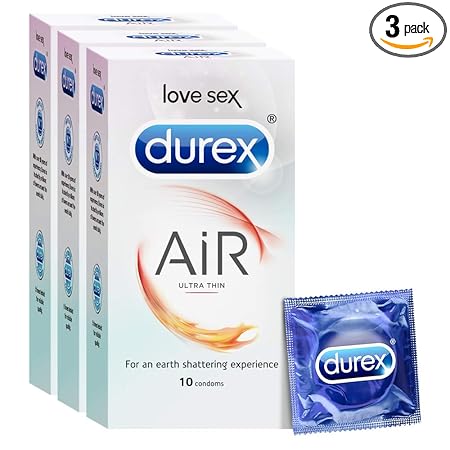Durex Air Condoms for Men - 10 Count (Pack of 3) | Suitable for use with lubes & toys