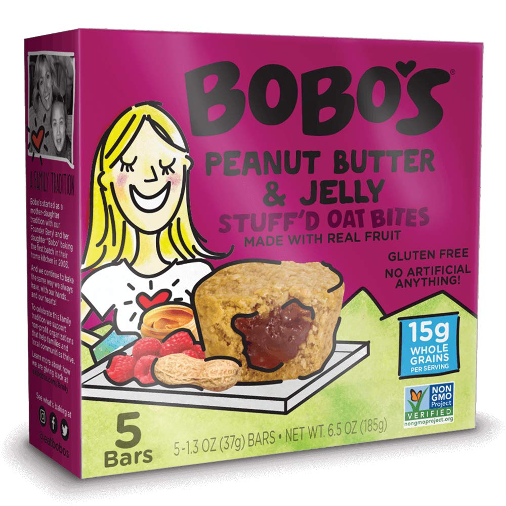 Bobo's Oat Bites, Peanut Butter & Jelly Stuffed, 1.3 Ounce (5 Count Box)