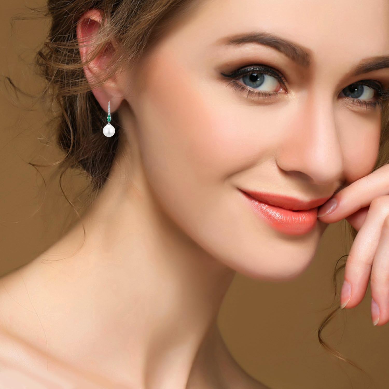 Pearl Earrings Women,925 Sterling Silver Pearl Leverback Dangle Earrings with Cubic Zirconia,10MM Freshwater Cultured Pearl Jewelry for Women