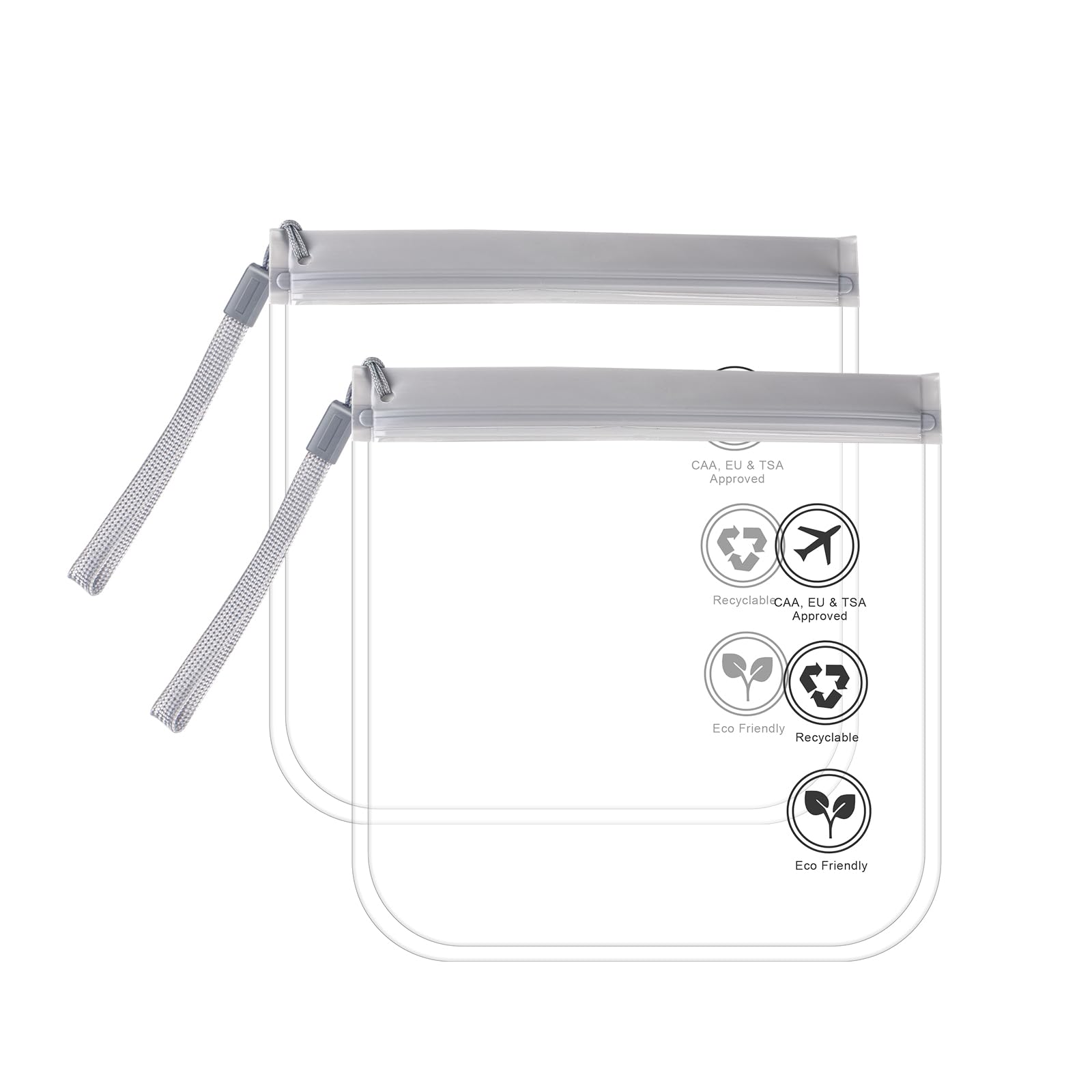 TSA Approved Transparent Toiletry Bag, 20 x 20 cm, Leak-Proof Airport Approved Liquid Bag, EVA Waterproof Cosmetic Bag, Portable Travel Wash Bag, 2 Pieces with Handle Grey, grey, 2PCS, Approved