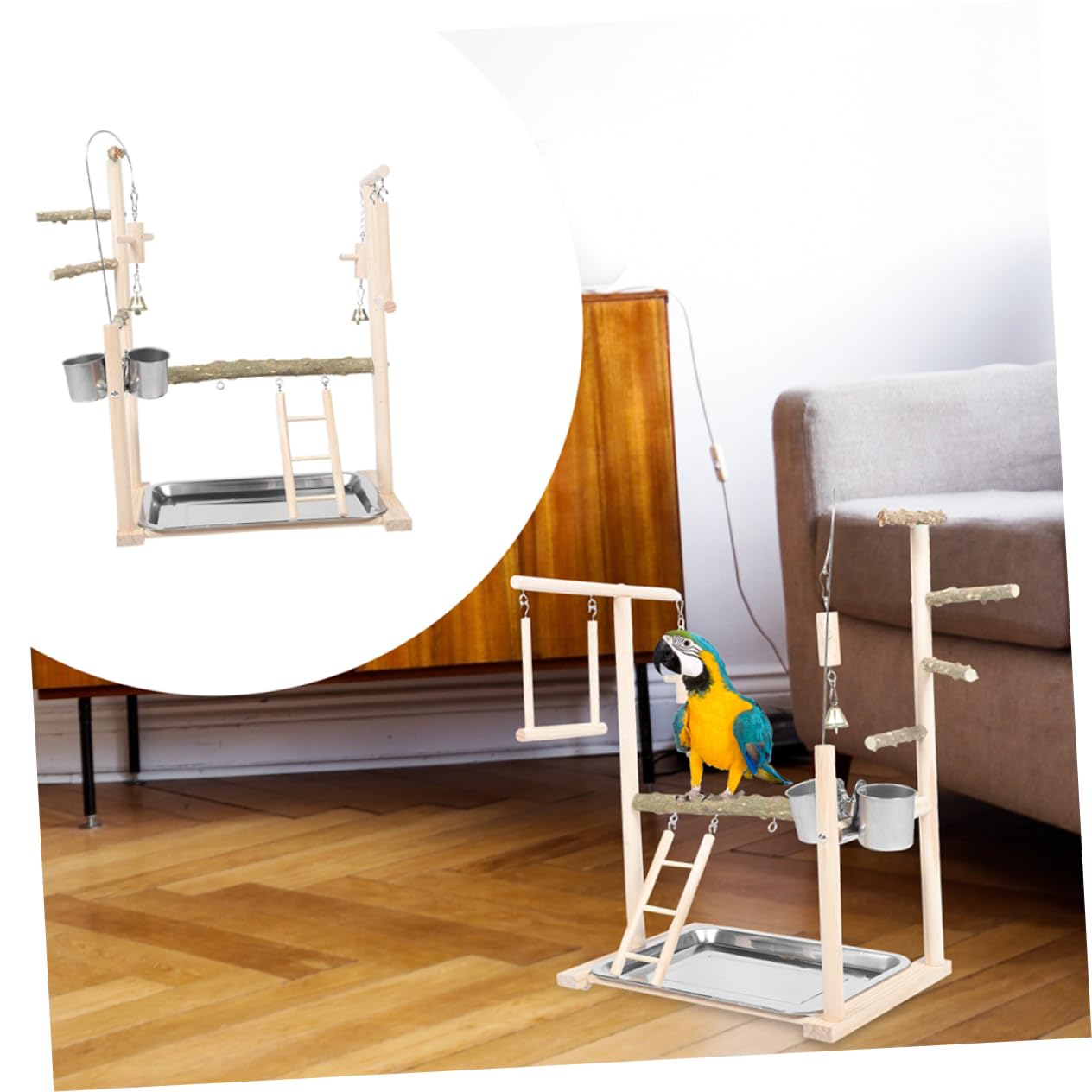 Garneck Trespolo in Legno Naturale Per Uccelli Giochi Per Pappagalli Con Giocattolo Da Masticare Per Calopsitte Stabile e Durevole