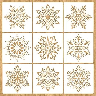 VETPW 9Pcs Mandala Stencils Painting Template Set, Reusable Snowflake Flowers Design Craft Template Kit, DIY Shapes Drawing Stencils for Painting on Wood Canvas Floor Wall Art Home Decor, 20x20CM