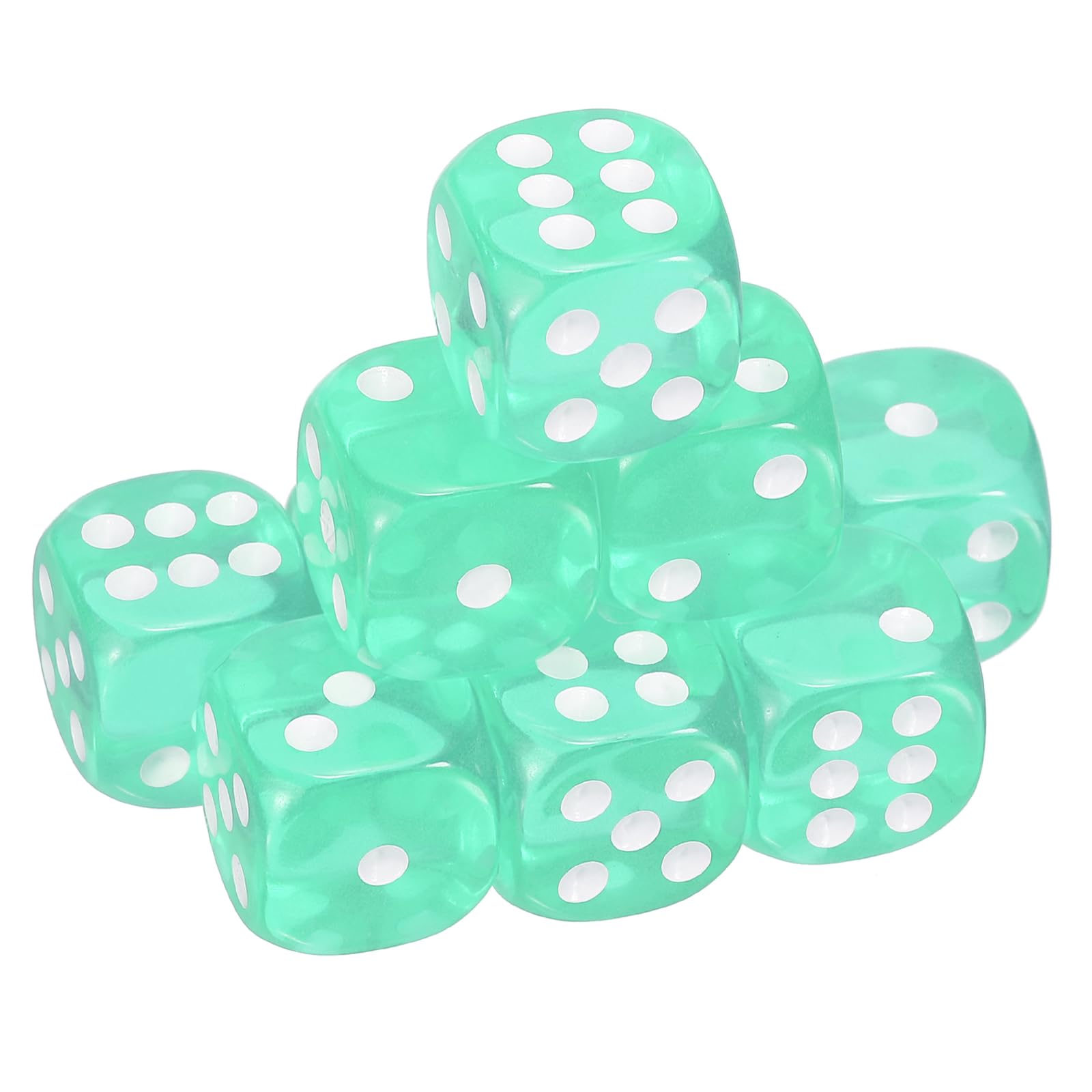 sourcing map 10Pcs 6 Sided Acrylic Dice, 14mm/0.55" Rounded Corner Translucent Colored D6 Game Dice for Theme Party Fun Table Board Games, Light Green