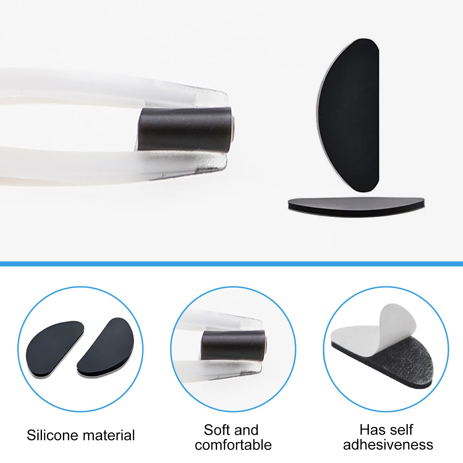 YPYMOD Naselli per Occhiali, Antiscivolo Silicone, Forma di D Naselli Autoadesivi Antiscivolo