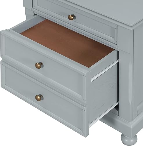 Miniatura 7 de Mesita de noche de almacenamiento de madera con 3 cajones, mesa auxiliar con bandeja extraíble, cómoda pequeña de madera moderna para pasillo sala