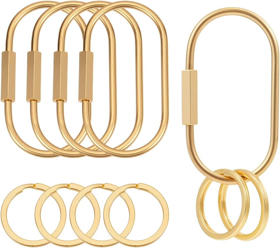 5Pcs Brass Screw Clasps Oval Rings Carabiner with 5Pcs Iron Split Rings Jewelry Clasp Keychain Clips Keyring Snap Hook Buckle for Jewelry Making Necklace Bags DIY Craft