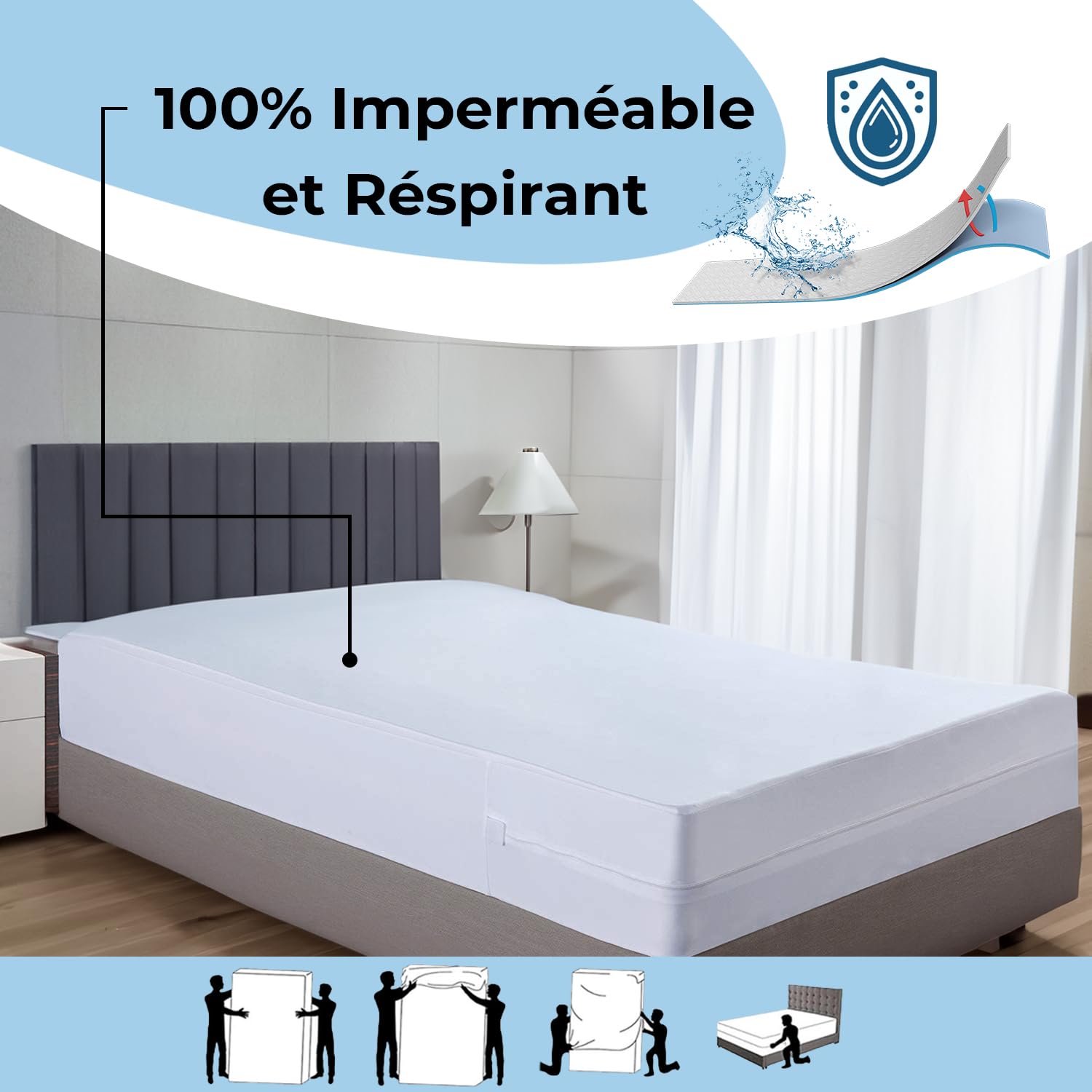 SLEEEP Coprimaterasso 180 x 200 cm, anti-cimici con cerniera, impermeabile, con certificazione OekoTex, qualità alberghiera