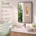 Black Bathroom Mirror for Over Sink - 22×30 Rectangle Bathroom Vanity Mirror Wall Mounted with Matte Aluminum Frame & Rounded Corners, Shatterproof Tempered-Glass, Horizontal/Vertical