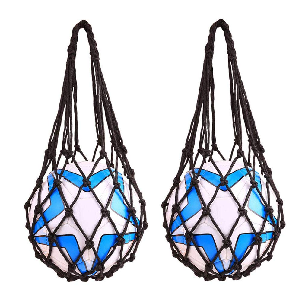 EastyGold Basketball Net Bag Soccer Football Mesh Storage Sports Ball Holder Nylon Carry Bag Durable Single Ball Carrier 2 Pack Black Fit Ball 3 4 5