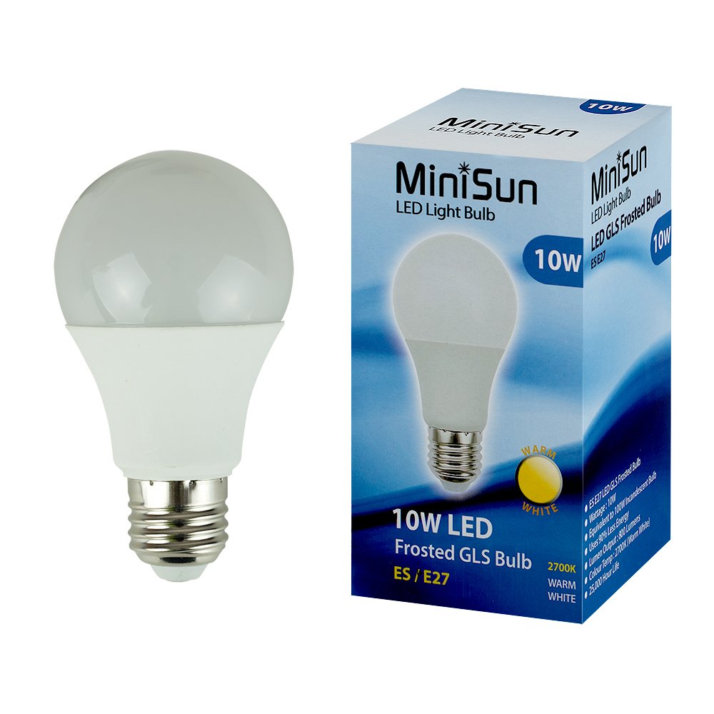 MiniSun High Power 10w LED ES E27 SMD Thermal Plastic Frosted GLS Energy Saving Long Life Bulb [2700K Warm White], 10 W