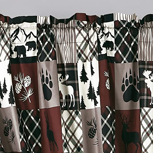 Chezmoi Collection Vista 4-Piece Southwestern Cabin Lodge Window Curtain Set With Sheer Backing - Red White Black Gray Grizzly Bear Printed Microfiber, 120 Inch X 84 Inch #TOP2
