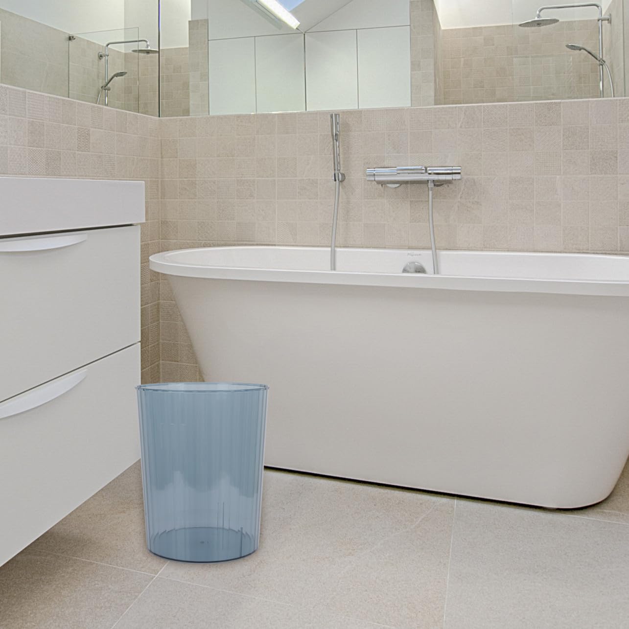 KESYOO Medium Blue Waste Paper Container and Flower Display Bucket, Modern Minimalist Trash Bin for Home Office Bathroom, Sturdy Waste Storage Bucket for Recycling and Organization