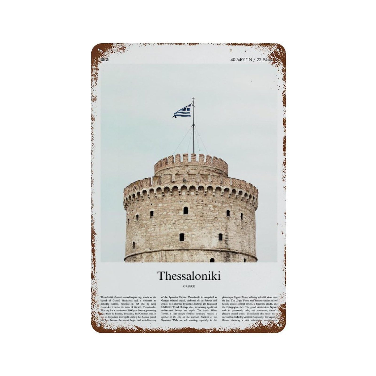 xiaoxiaoshen Thessaloniki Greece City Scenery Wall Decor Art Metal Tin Poster Modern Home Decor Art Home Bar Shop Decorations Vintage Sign 30x20cm